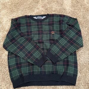 Tommy Hilfiger Green and Red Plaid Crewneck Sweater